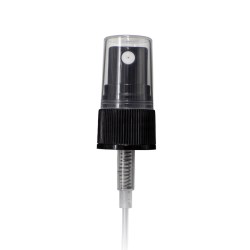 Black PP 20-410 Ribbed Skirt Fine Mist Fingertip Sprayer with 80mm Dip Tube Clear Overcap